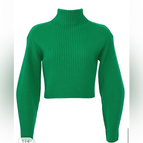 TIBI Green Rib Wool Pullover Sweater S – 100% Wool Cropped Fit - Picture 4 of 4